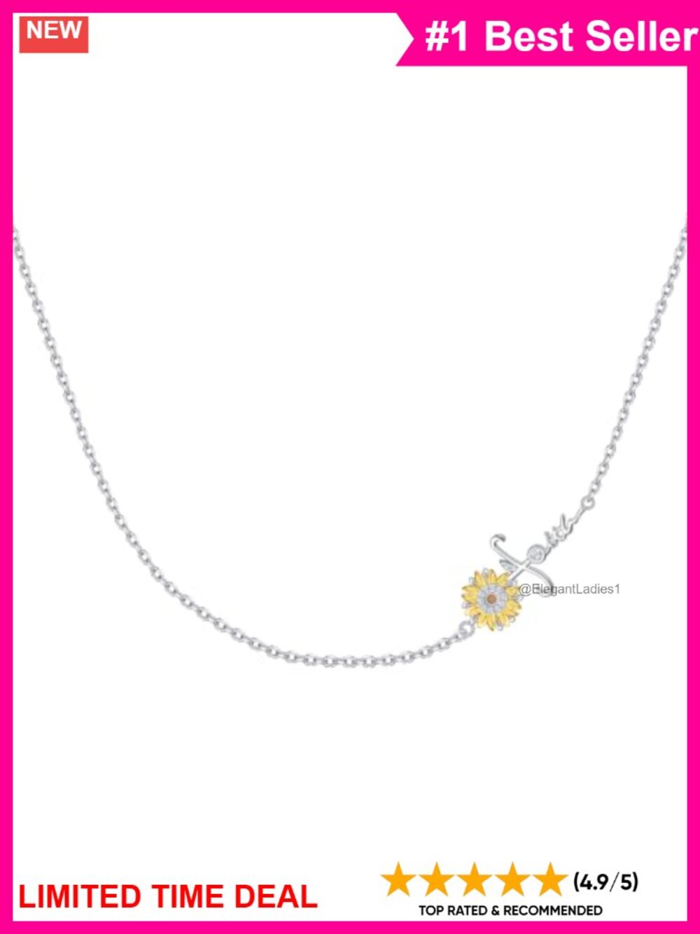 S925 Sterling Silver Sunflower Faith Choker Necklace 18"
